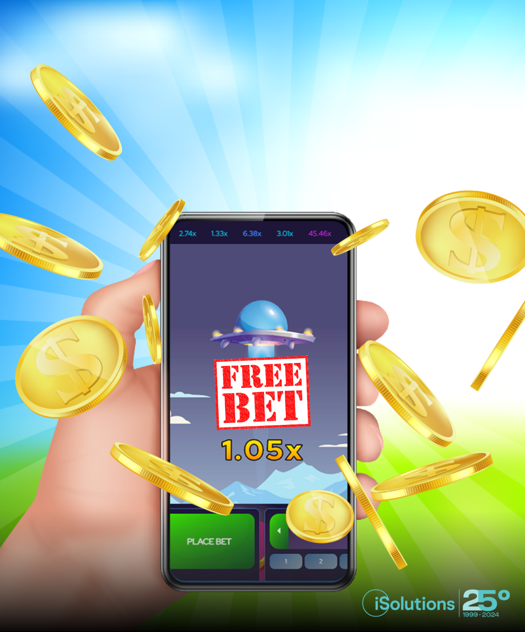 Función de apuestas gratis en juegos crash de iSolutions
